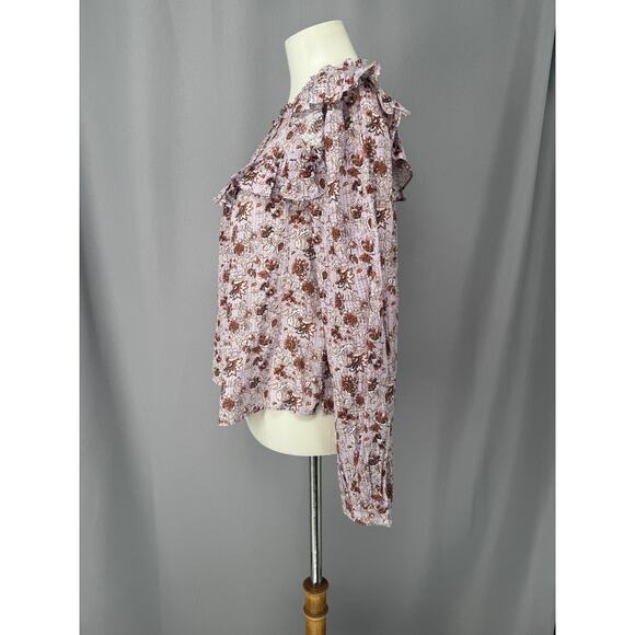 Veronica Beard Shirt Womens Medium Purple Floral Ruffle Long Sleeve Blouse - Picture 3 of 14